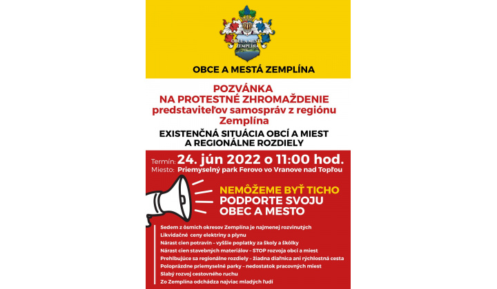Pozvánka na protest obcí a miest Zemplína